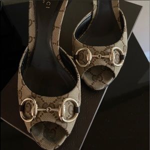 Gucci GG Monogram Canvas Horsebit Heel Sandal